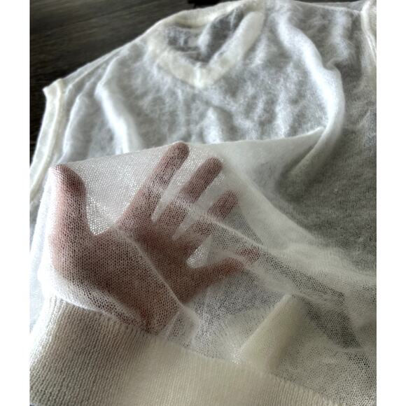 NWT BOSS Lucid White Mohair-Wool V-Neck Sweater Vest Size Medium Sheer Knit - Picture 8 of 16